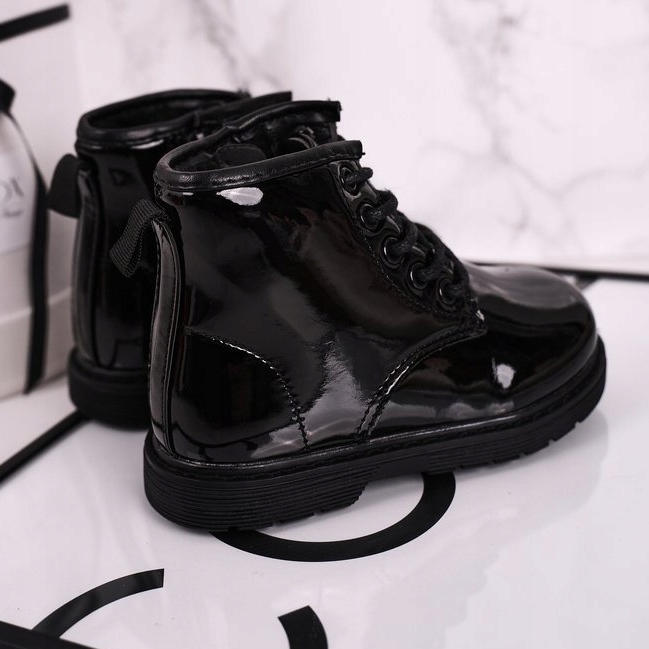 FRROCK Lasten saappaat Lämpimät lakatut saappaat Musta Ammy 1