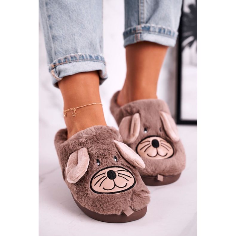 JOMIX Naisten beige turkishiiri -tossut Home Sweet Home ruskea 1