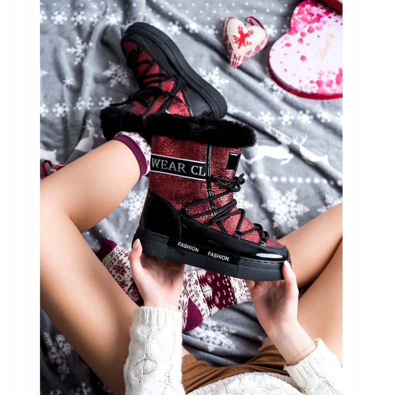 SHELOVET Muoti kiiltävät lumisaappaat musta punainen 1