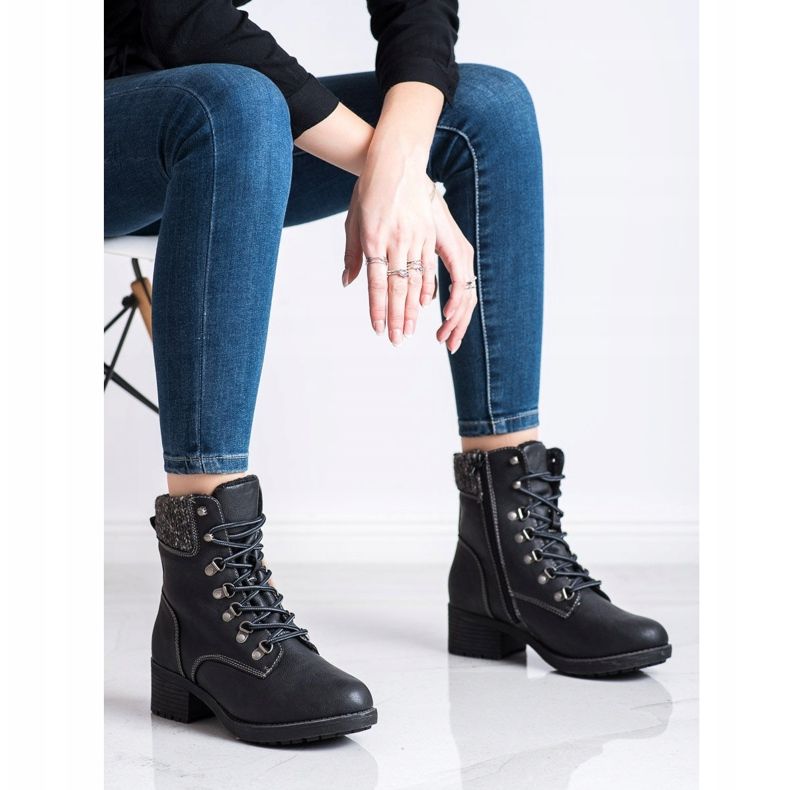 Queentina Lämpimät saappaat postissa musta harmaa 1