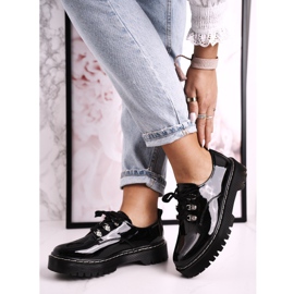 Naisten Oxfords -kengät Platformilla S.Barski HX15 lakattu musta 2