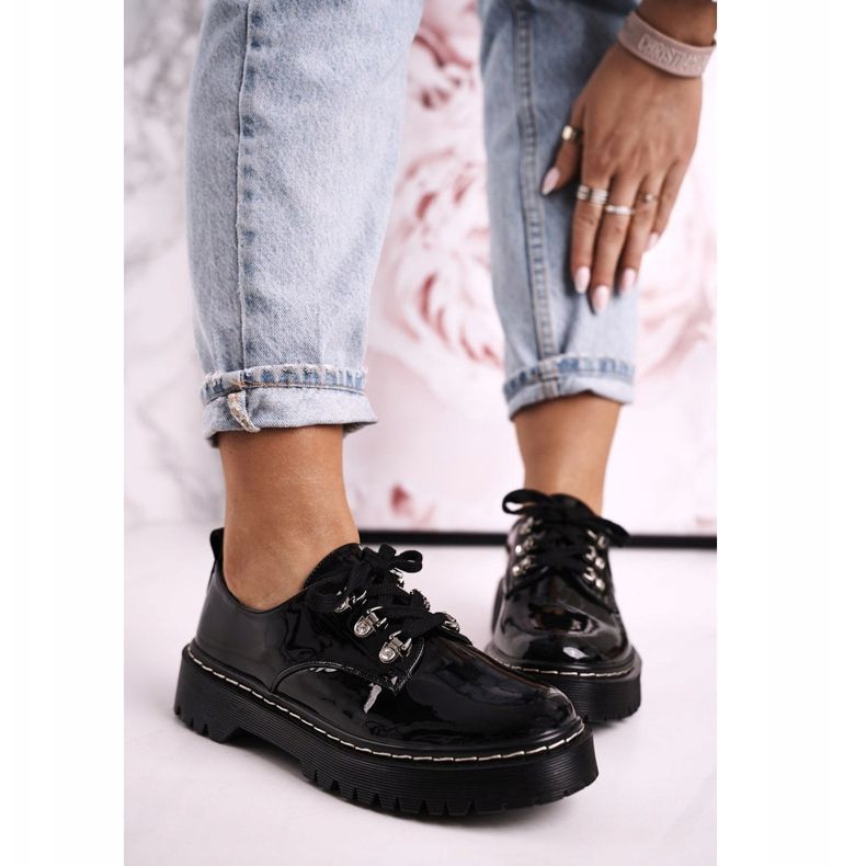 Naisten Oxfords -kengät Platformilla S.Barski HX15 lakattu musta 1