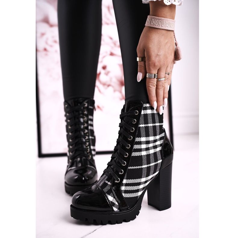 PS1 Naisten saappaat kantapäällä Ruudullinen musta Blair valkoinen 1