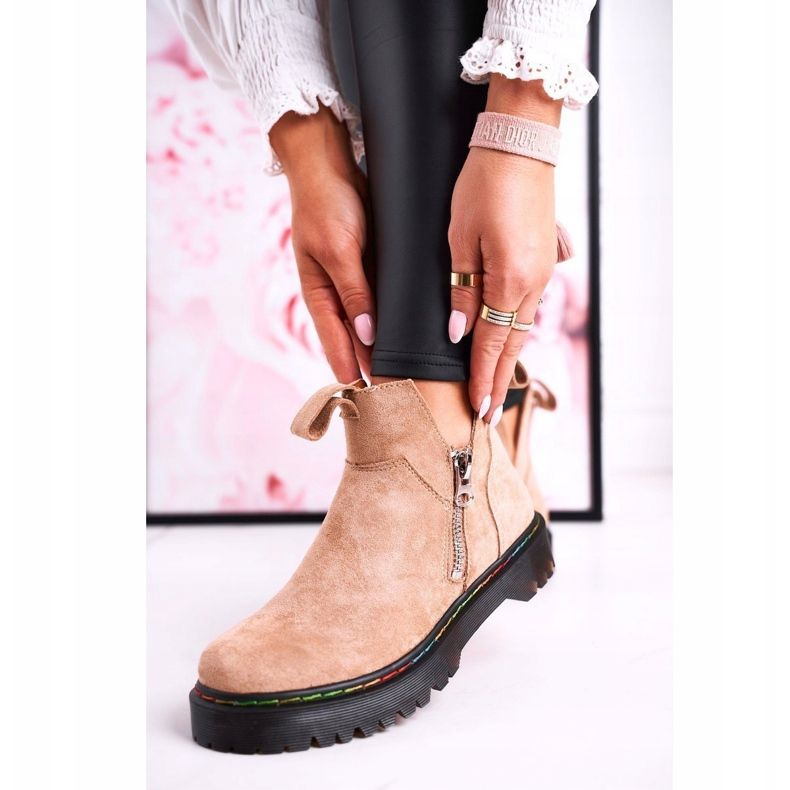 Naisten Chelsea -saappaat, joissa värikäs tikkaus Mokkanahka Beige Addison 2