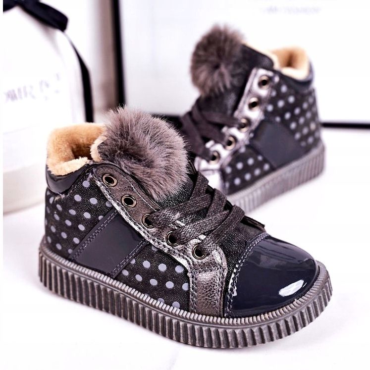 Linshi Lasten lämpimät saappaat Lenkkarit Polka Dots Harmaa Anastasia hopea 2