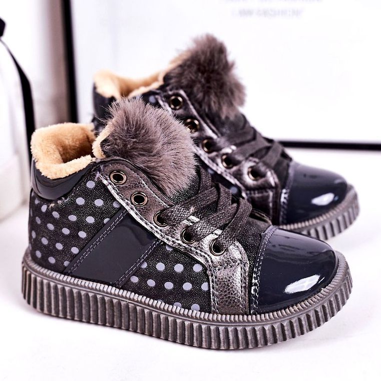 Linshi Lasten lämpimät saappaat Lenkkarit Polka Dots Harmaa Anastasia hopea 1