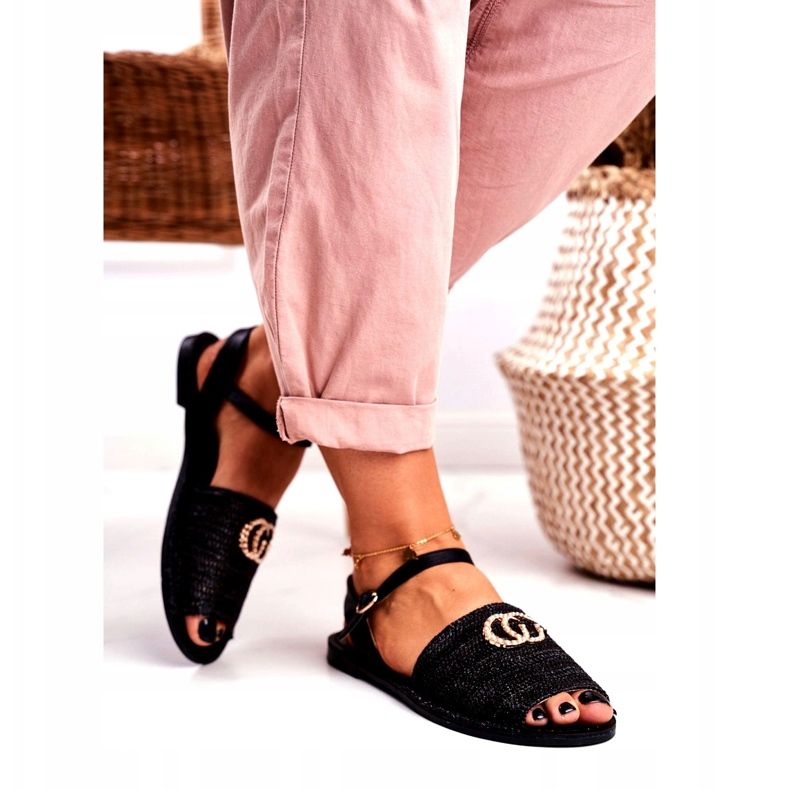 Mustat naisten litteät sandaalit Lu Boo punottu Felicia 3