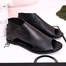 Nicole Naisten litteät nahkasandaalit, musta Natalie 2