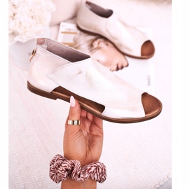 Nicole Naisten litteät nahkasandaalit Valkoinen Natalie kultainen 2