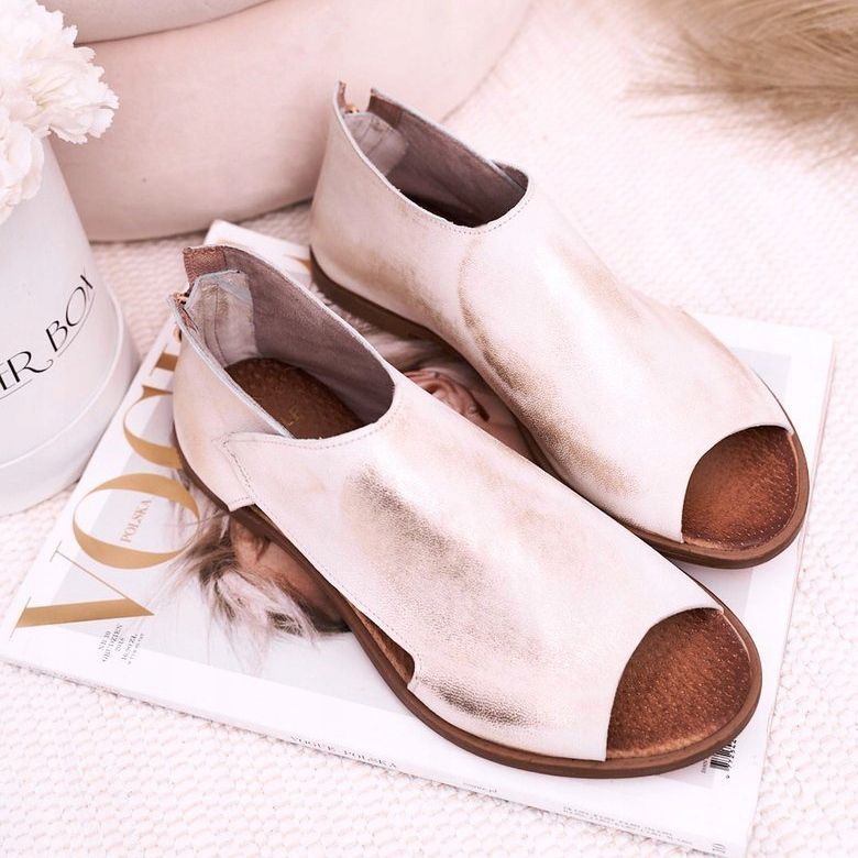 Nicole Naisten litteät nahkasandaalit Valkoinen Natalie kultainen 1