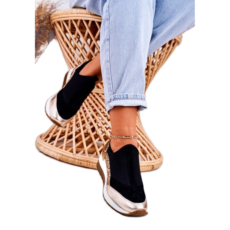 Nicole Naisten nahkaiset kiilakengät Musta Kultaiset Frances 1