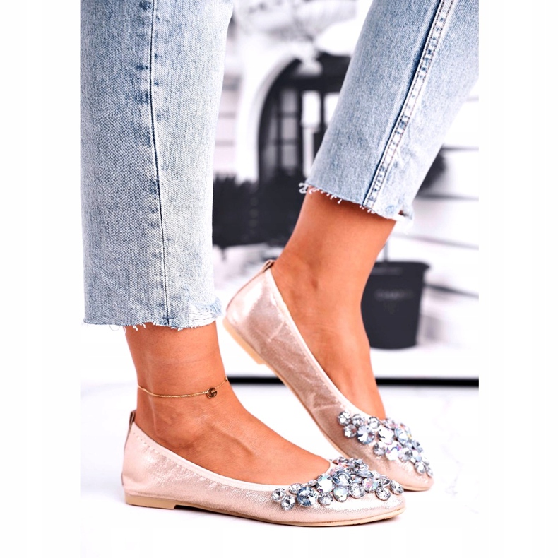 SEA Naisten ballerinat kultaisilla kristallikivillä kultainen 4