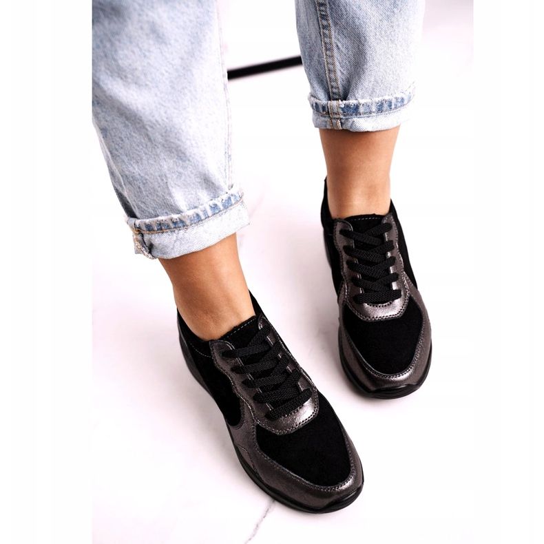 S.Barski Naisten nahkaiset kiilakengät Black Roxette musta monivärinen hopea 3