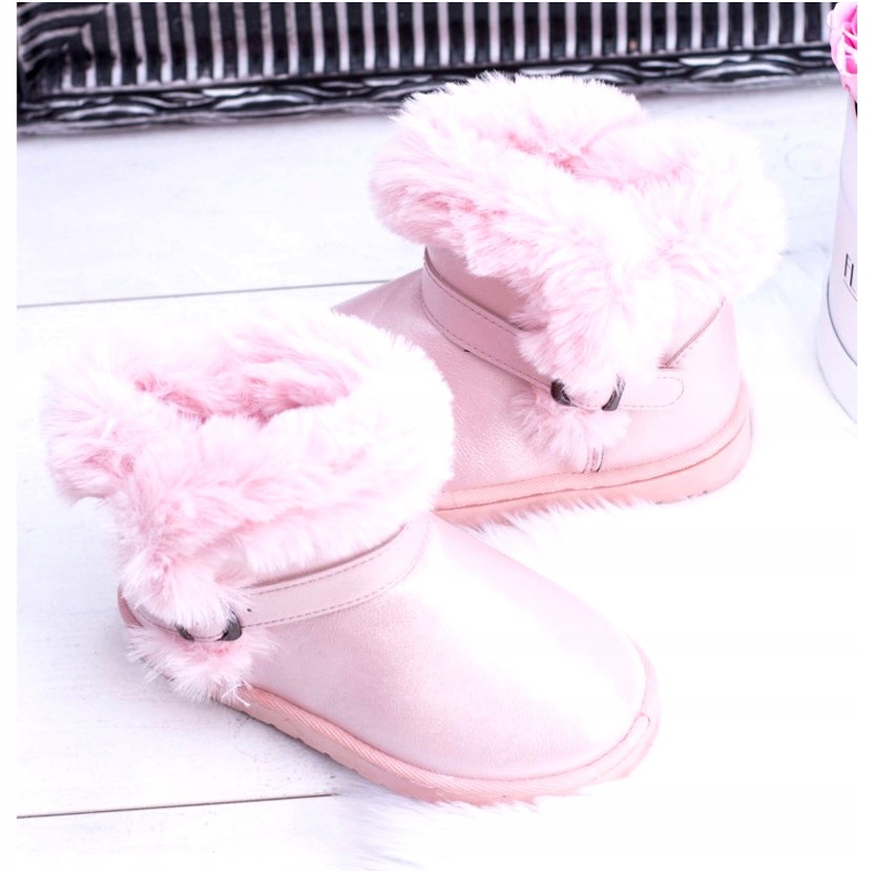 BUGO Lämpimät lasten lumisaappaat turkispunaisilla hyytelöpavuilla vaaleanpunainen 3