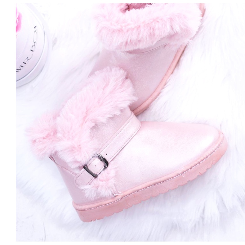 BUGO Lämpimät lasten lumisaappaat turkispunaisilla hyytelöpavuilla vaaleanpunainen 1