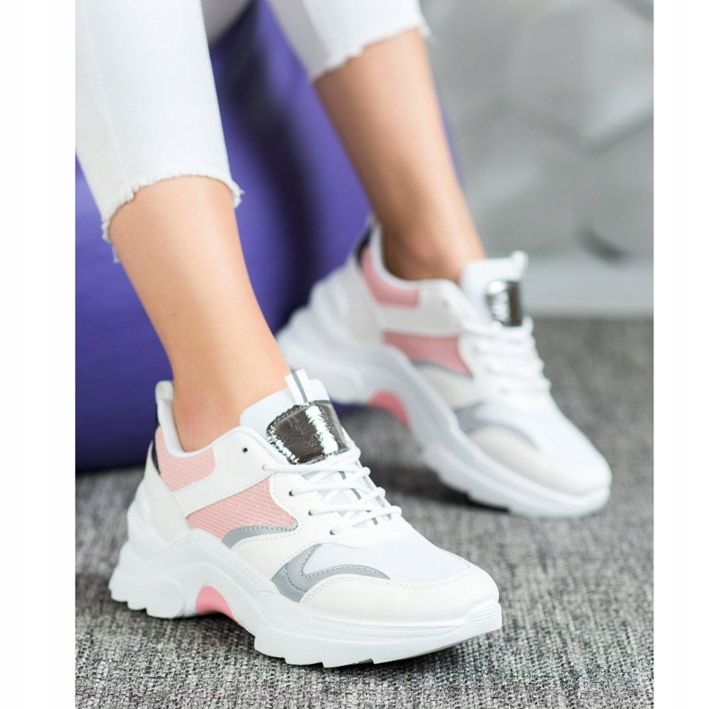 SHELOVET Tyylikkäät Merlin -lenkkarit valkoinen vaaleanpunainen hopea 1