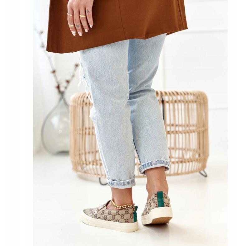 Naisten kirjautuneet lenkkarit Slip-On Khaki Challenge beige ruskea 2