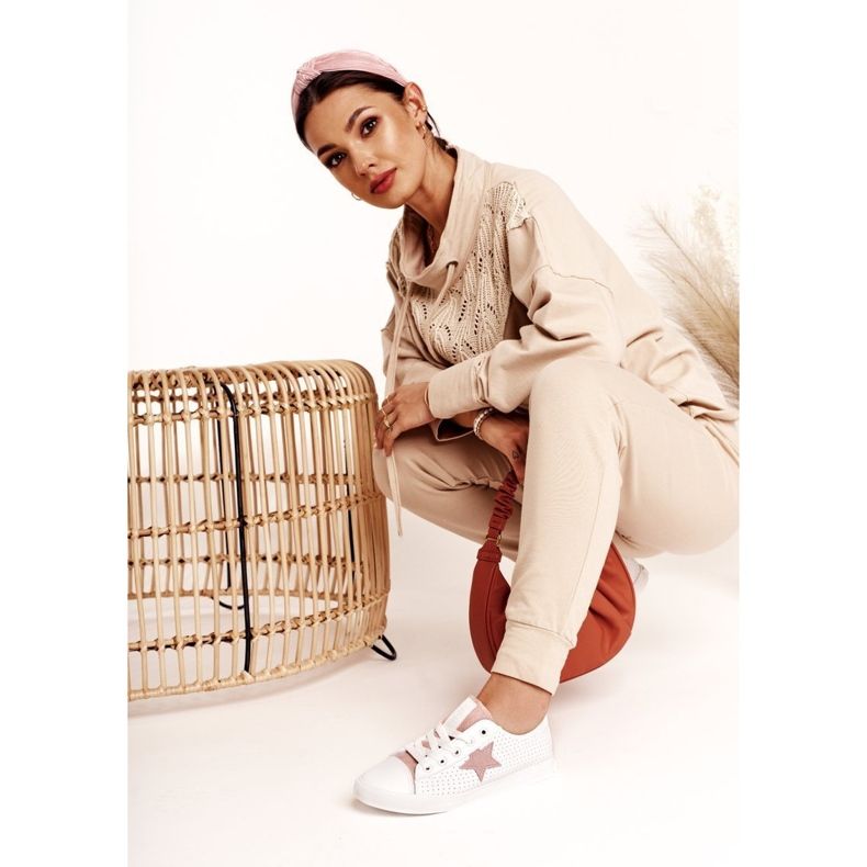 Naisten nahkakengät, joissa on tähti Big Star DD274691 Valkoinen-vaaleanpunainen 1