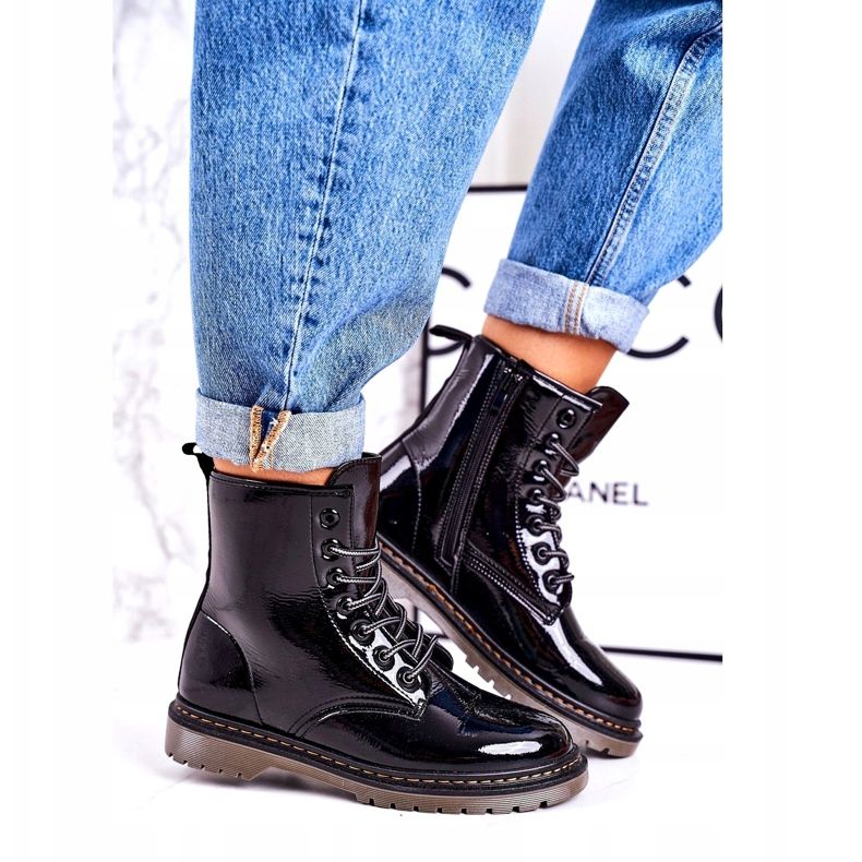 Naisten lämpimät saappaat lakatut saappaat Black Thunder musta 3