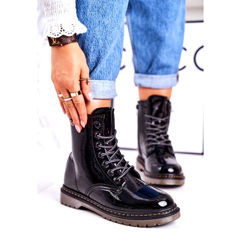 Naisten lämpimät saappaat lakatut saappaat Black Thunder musta 1