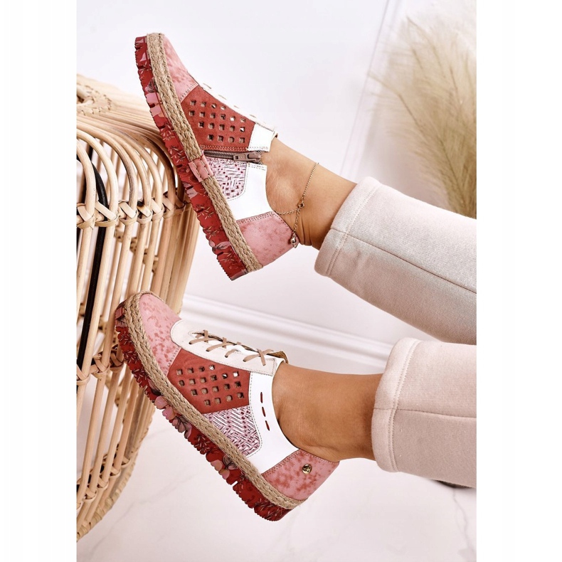 Naisten nahkakengät Maciejka Coral 03339-43 valkoinen punainen vaaleanpunainen monivärinen 2