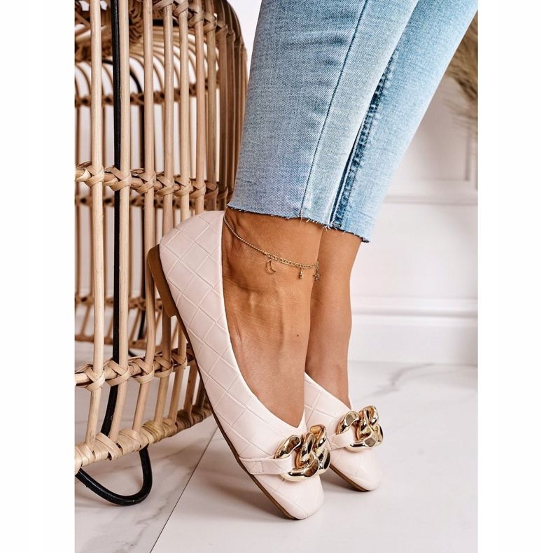 PS1 Tyylikkäät tikatut ballerinat beigellä kooketjulla 2