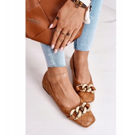 PS1 Tyylikkäät tikatut ballerinat, joissa on kamelikokoketju ruskea 2