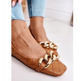 PS1 Tyylikkäät tikatut ballerinat, joissa on kamelikokoketju ruskea 1