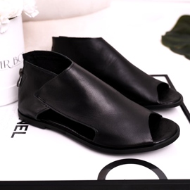 Nicole Naisten litteät nahkasandaalit, musta Natalie 1