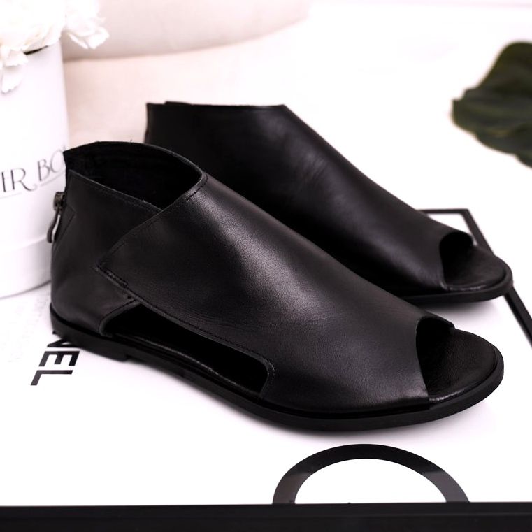 Nicole Naisten litteät nahkasandaalit, musta Natalie 1