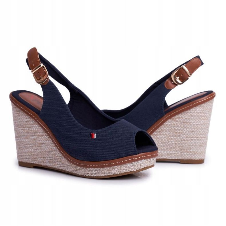 PS1 Tommy Navy Blue Sandaalit punotulla kiilakorolla tummansininen 2