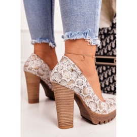 Pumput tangolla ja alustalla Maciejka Gold-Beige 02629-25 ruskea kultainen 2