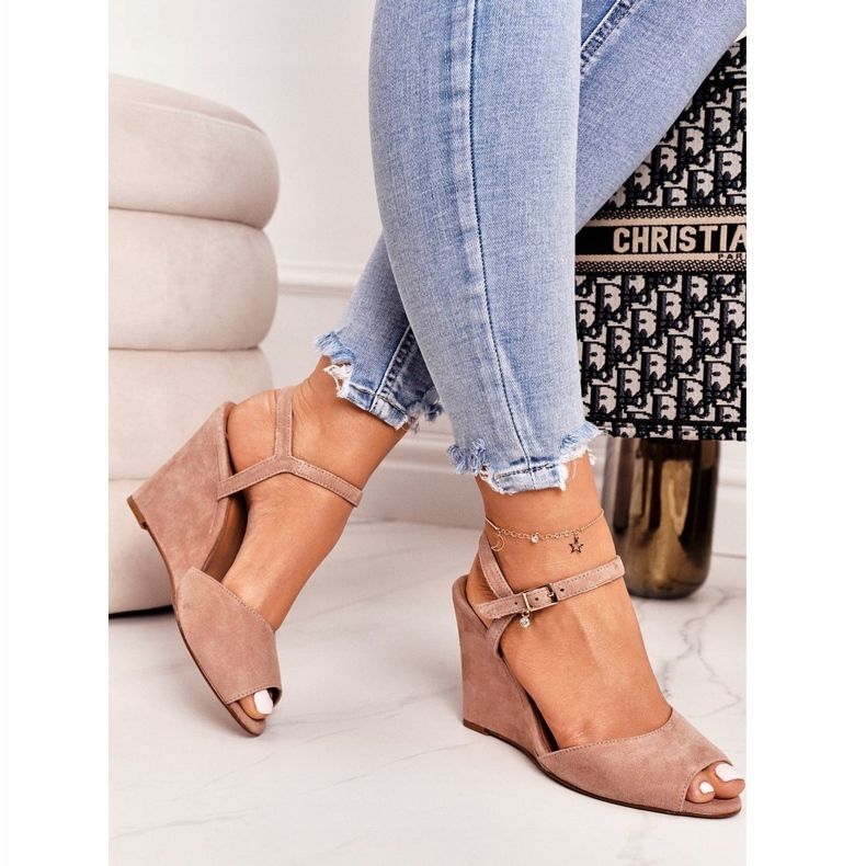 Suede Wedge Sandaalit Laura Messi 2253 Powder Pink vaaleanpunainen 2