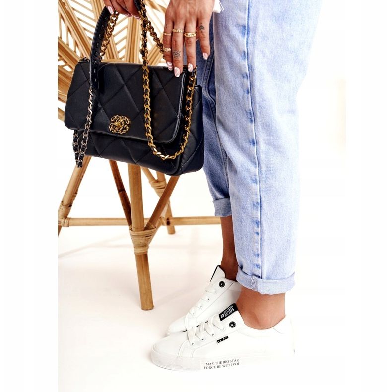 Naisten nahkatossut, joissa merkintä Big Star EE274316 Valkoinen musta 2