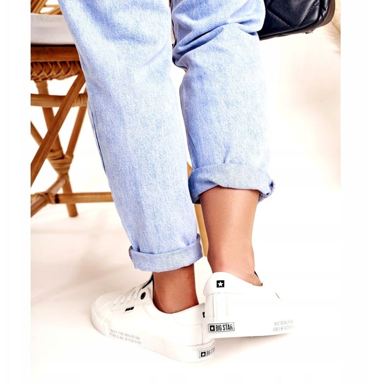 Naisten nahkatossut, joissa merkintä Big Star EE274316 Valkoinen musta 3