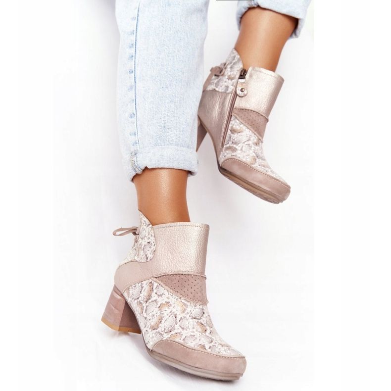 Naisten nahkakengät kantapäässä Maciejka Gold Beige 03963-20 kultainen 2