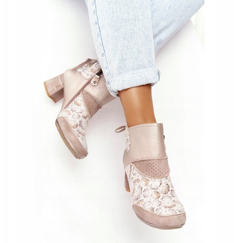 Naisten nahkakengät kantapäässä Maciejka Gold Beige 03963-20 kultainen 1