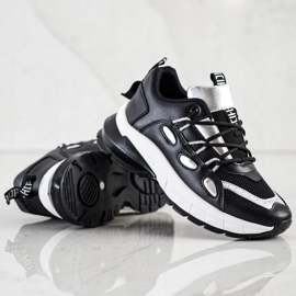 SHELOVET Tyylikkäät ekonahkaiset lenkkarit musta hopea 2