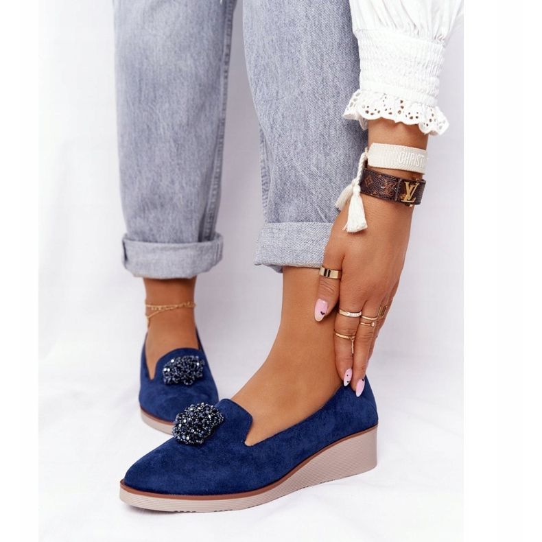 Tyylikkäät kiilakengät Vinceza 10580 Suede Navy Blue tummansininen 1