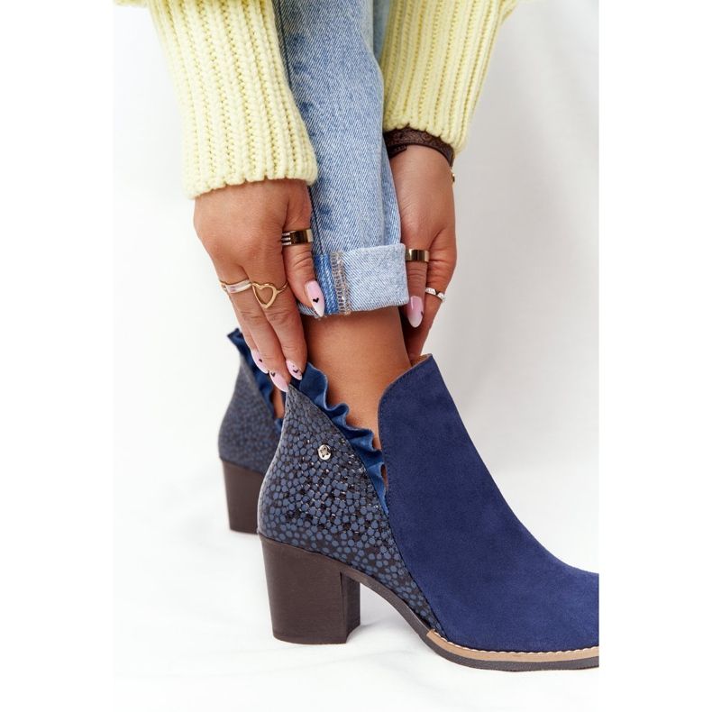 Naisten nahkakengät korkokenkällä Maciejka Navy blue 04833-17 laivastonsininen 1