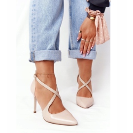 PV3 Tyylikäs nahka korkokengät Visconi 7400 Beige 1