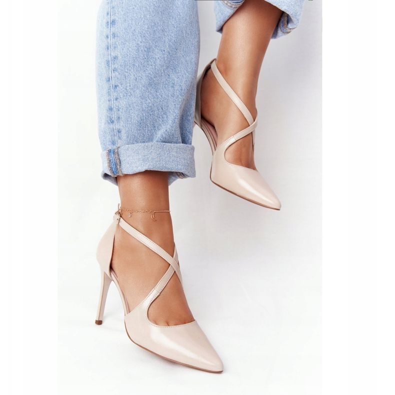 PV3 Tyylikäs nahka korkokengät Visconi 7400 Beige 2