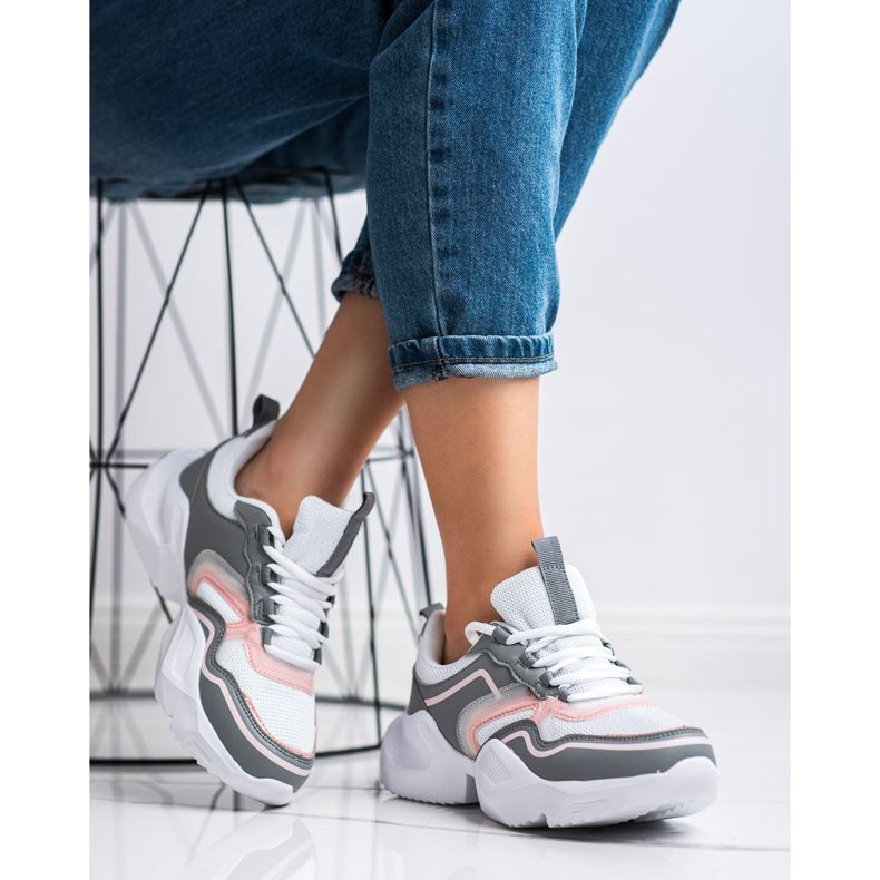 SHELOVET Kevyet urheilukengät valkoinen vaaleanpunainen harmaa 2