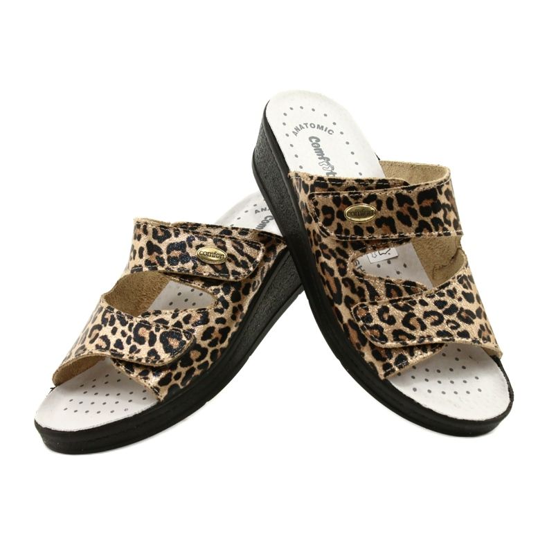 Naisten nahkainen flip flops Leopard Print beige 4