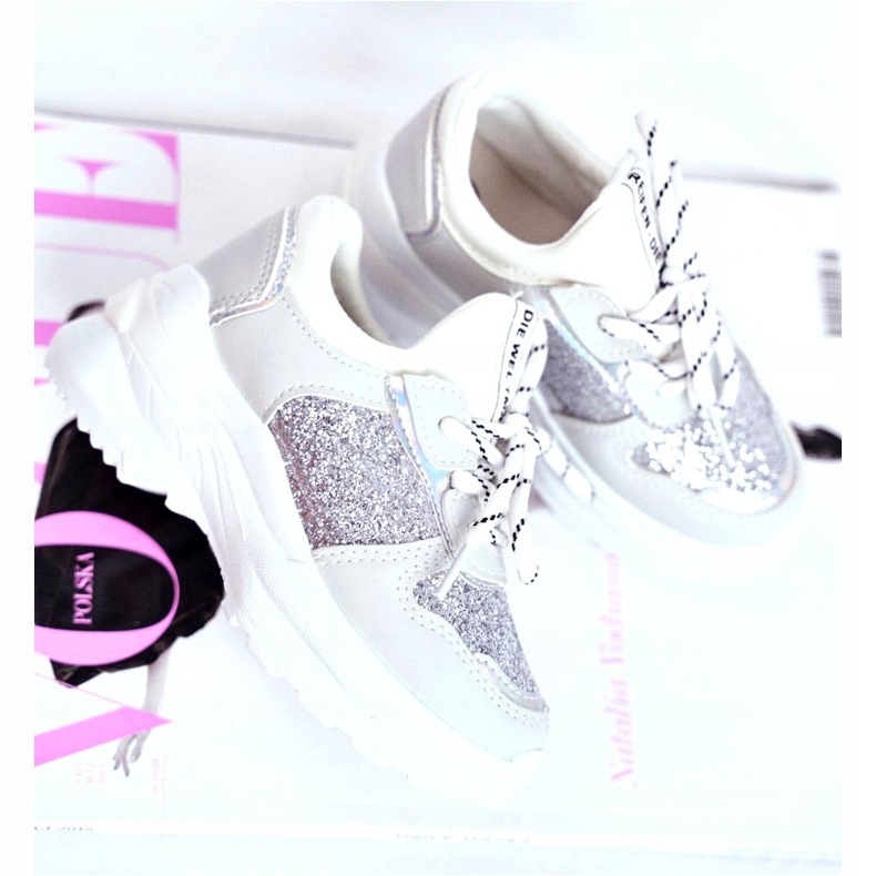 FRROCK Lasten urheilukengät, joissa on Brocade Silver Matylda valkoinen hopea harmaa 2