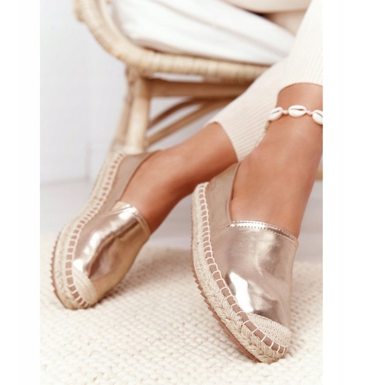 Nahkaiset espadrillot punotulla pohjalla Big Star HH274503 Golden kultainen 2