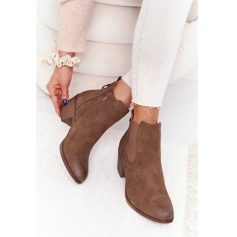 Naisten lämpimät saappaat Chelsea -saappaat kantapäässä Khaki Trinity ruskea 1