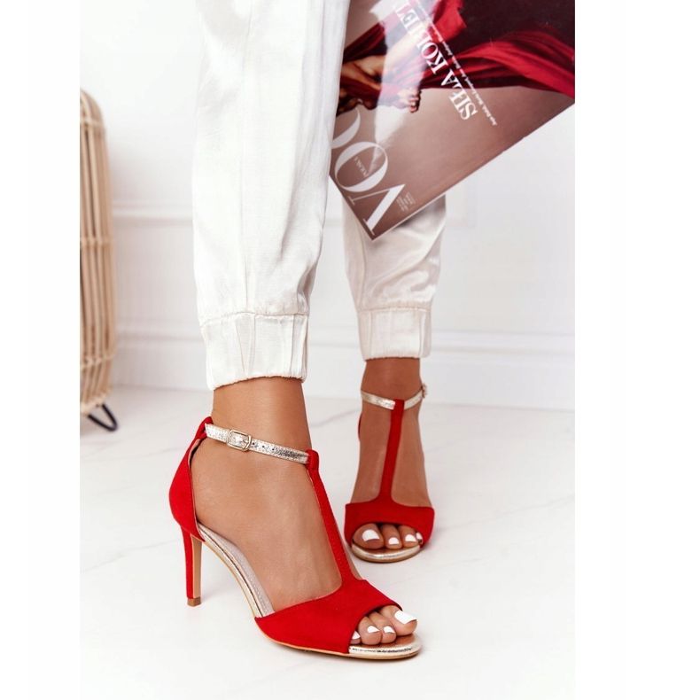 S.Barski Sandaalit päällä Szpilce S.Bararski 280-58 Red-Gold punainen kultainen 2