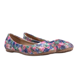 Kiiltävät siniset ballerinat kukilla Luz sininen 1