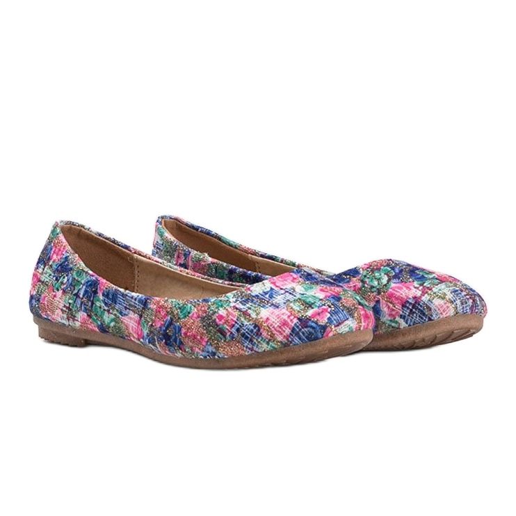 Kiiltävät siniset ballerinat kukilla Luz sininen 1